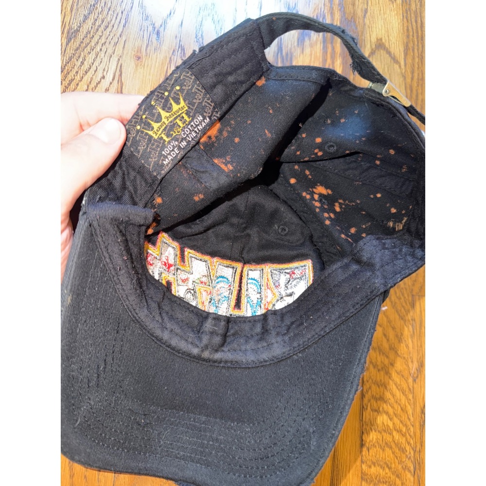 KISS Band Distressed Bleach Splatter Baseball Hat Black Orange Luxury Headwear - Picture 7 of 7